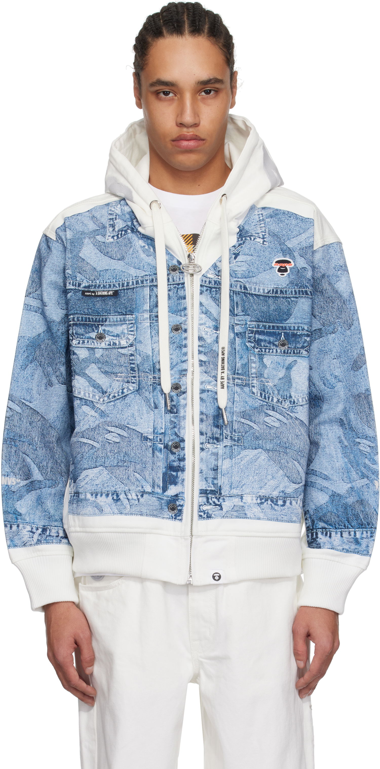 Mikina AAPE by A Bathing Ape AAPE by A Bathing Ape 'AAPE' Main Lightweight Denim Hoodie Jacket Modrá | AAPLJM7710XXNIVX, 0