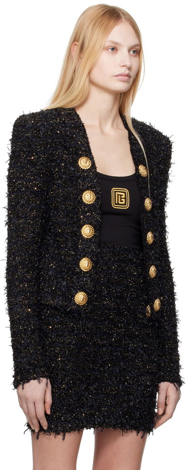 Bunda Balmain Balmain Tweed Jacket with Gold-Tone Buttons Čierna | EF1SK048KB19, 1