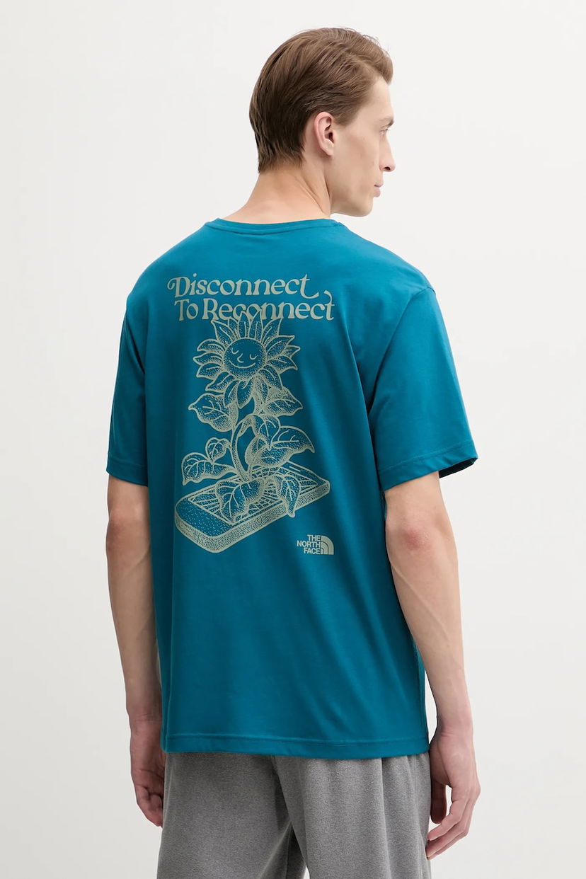 Tričko The North Face Connect Relaxed Disconnect To Reconnect Graphic T-Shirt Tyrkysová | NF0A8E3YBSI1
