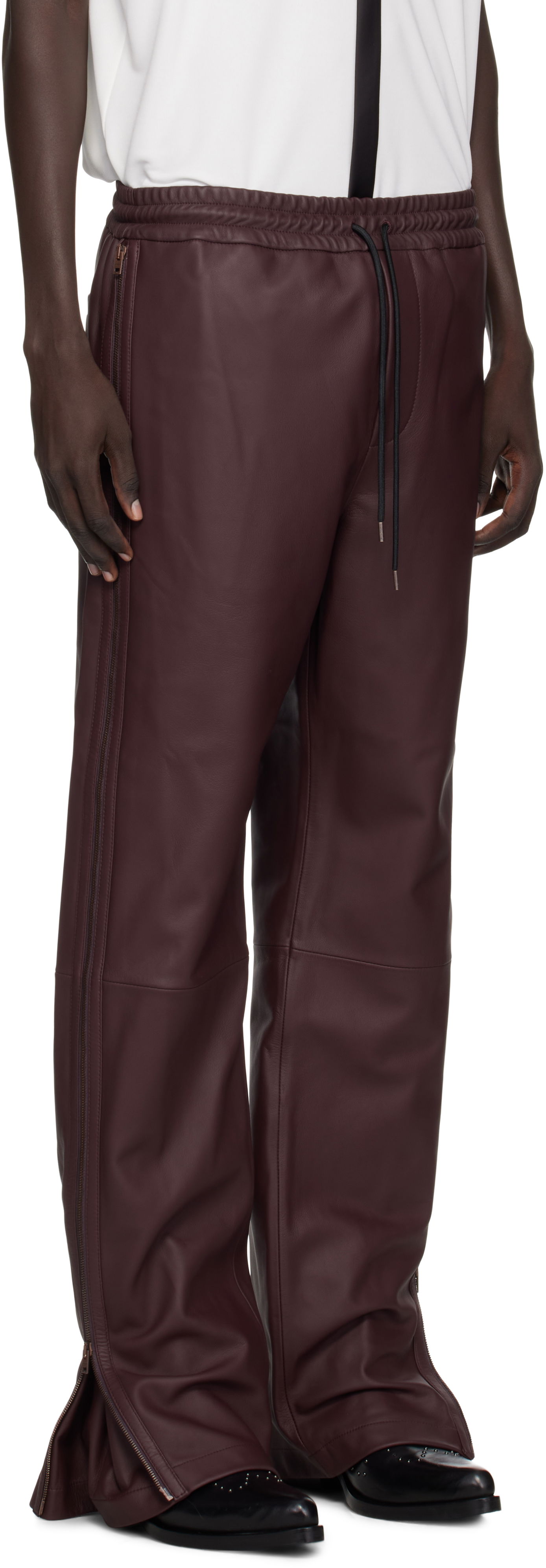 Nohavice Acne Studios Acne Studios Regular Fit Leather Pants Vínová | BK0695-, 1