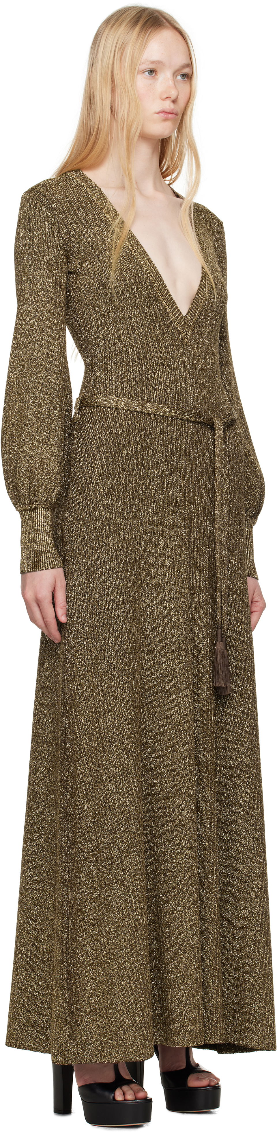 Šaty Tom Ford TOM FORD V-Neck Open Back Maxi Dress Metalická | ACK642-YAX876, 1