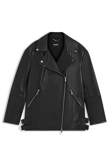 Bunda BOSS Long biker jacket in nappa leather Čierna | 50547474