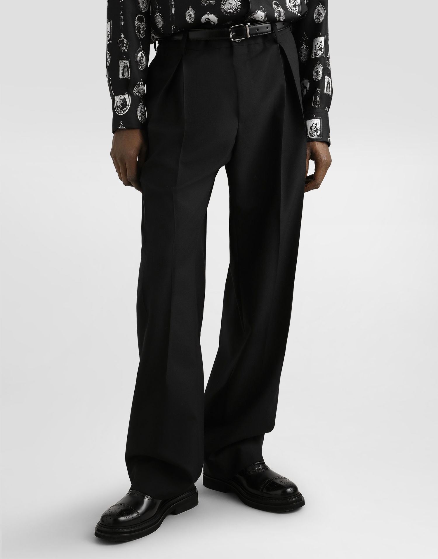 Nohavice Dolce & Gabbana Dolce & Gabbana Wool Blend Pleated Trousers Čierna | GP149THUMF3N0000, 1