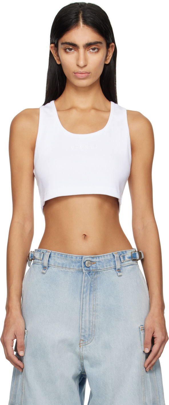 Tielko VETEMENTS Embroidered Cropped Tank Top Biela | VL20TR320W, 0