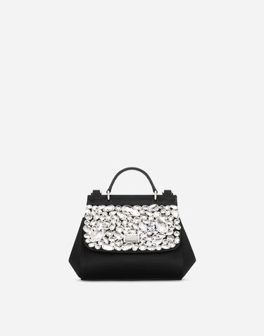 Kabelka Dolce & Gabbana Dolce & Gabbana Mini Sicily Satin Crystal-Embellished Handbag Čierna | EB0003AB00080999, 0