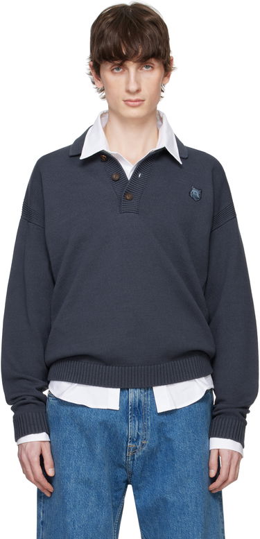 Sveter MAISON KITSUNÉ Maison Kitsuné Fox Head Patch Comfort Polo Šedá | OM00202KT1099, 0