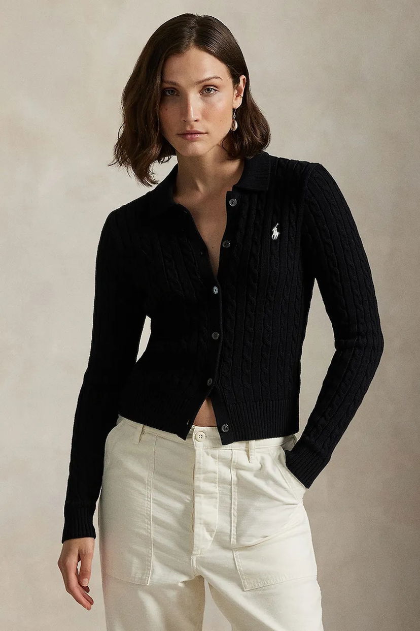 Sveter Polo by Ralph Lauren Polo Ralph Lauren Cable-Knit Cropped Cardigan Čierna | 211971881