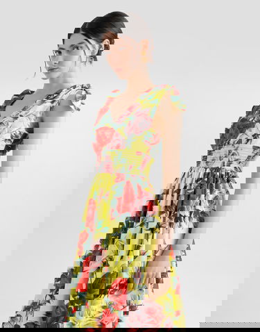 Šaty Dolce & Gabbana Dolce & Gabbana Cotton Midi Dress with Rose Print and Tie-Shoulder Straps Žltá | F6I0ATHS5TFHG5JD, 3