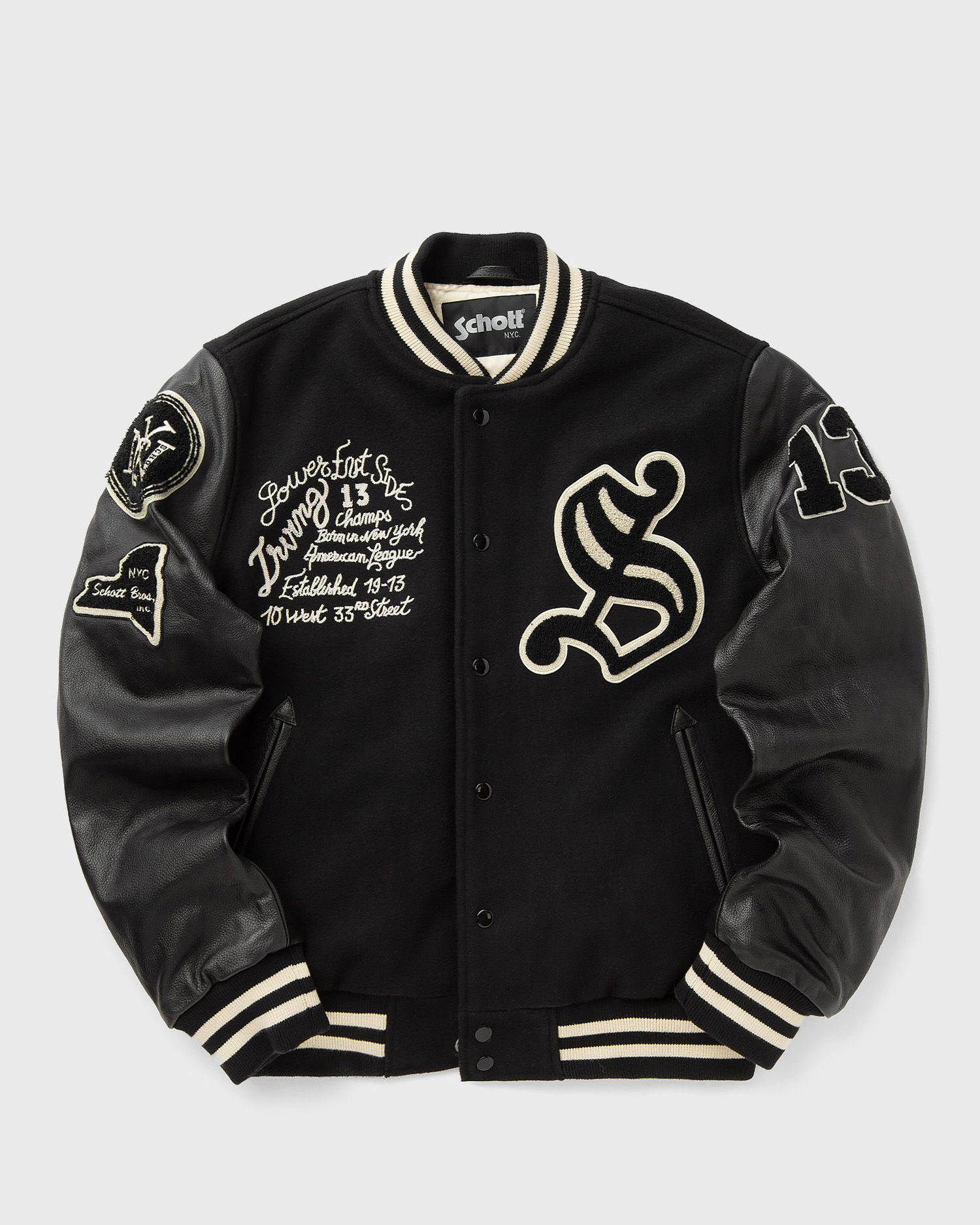 Bomber bunda Schott NYC Varsity Jacket Lower East Side Čierna | LCBOWLER-BLACK, 0