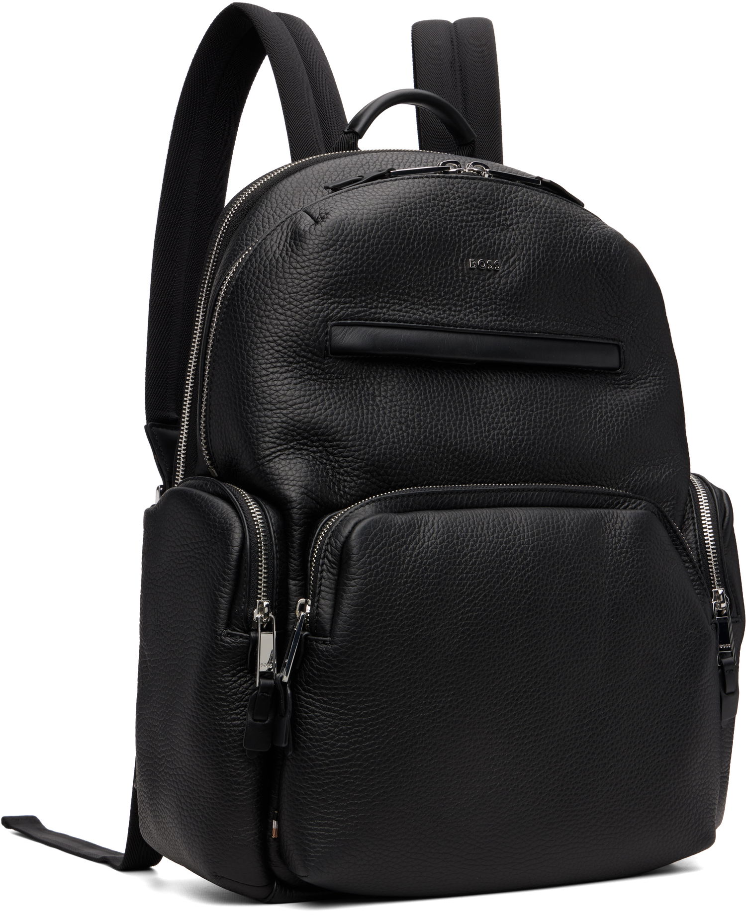 Batoh BOSS BOSS Leather Backpack with Zipped Side Pockets Čierna | 50552436, 1