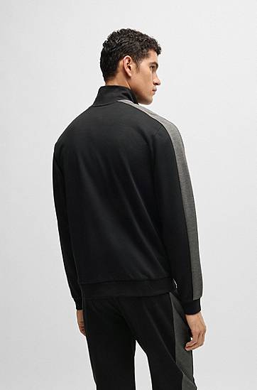 Bunda BOSS BOSS Cotton Blend Zip-Up Jacket with Foil Logo Čierna | 50527543, 1