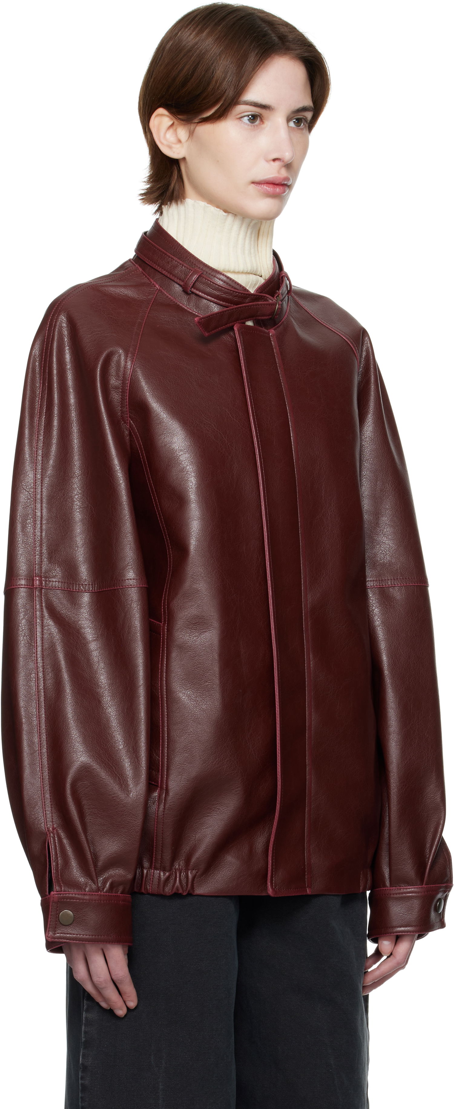 Bunda Maison Margiela MM6 Maison Margiela Sports Faux-Leather Jacket Vínová | S62AN0148 M35455, 1