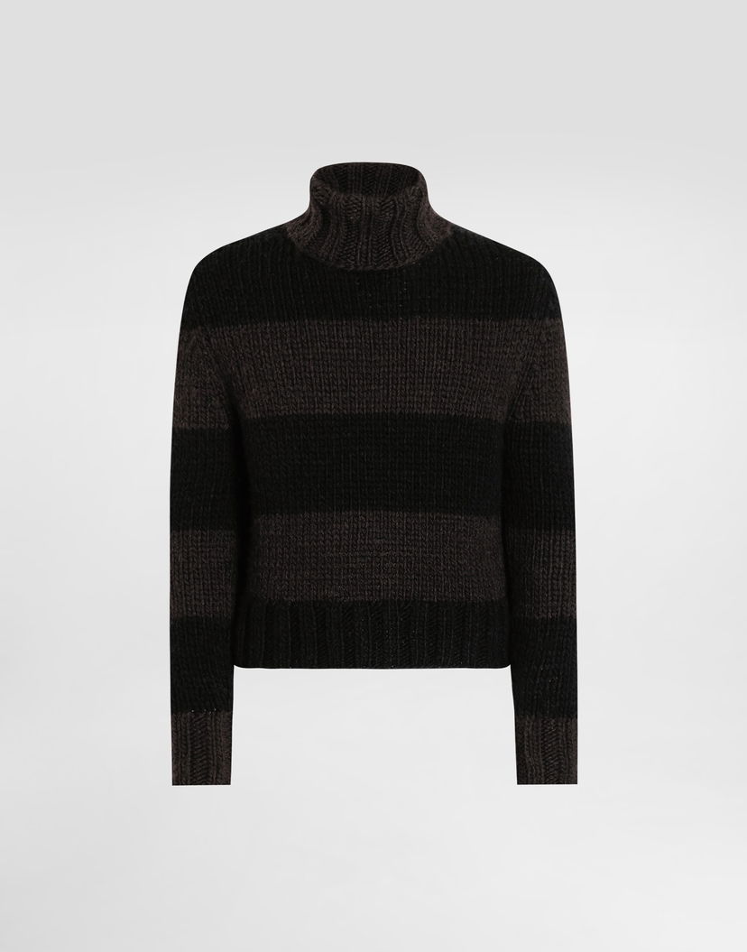 Sveter Dolce & Gabbana Dolce & Gabbana Wool Blend Striped Turtleneck Sweater Čierna | GXW68TJGMBPN9869