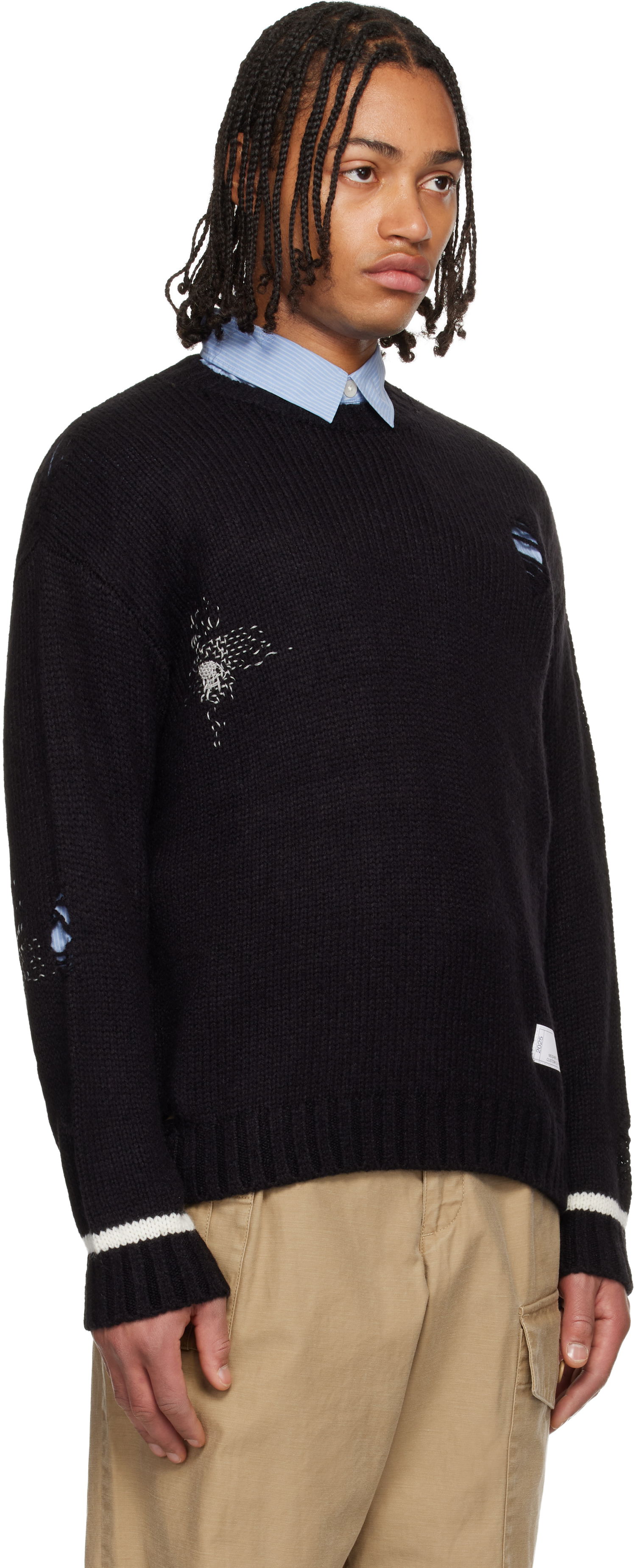 Sveter Neighborhood Distressed Rib Knit Crewneck Sweater Čierna | 252FUNH-KNM02, 1