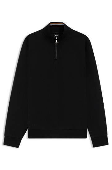 Mikina BOSS Cotton Blend Zip Neck Sweatshirt Čierna | 50543887, 0