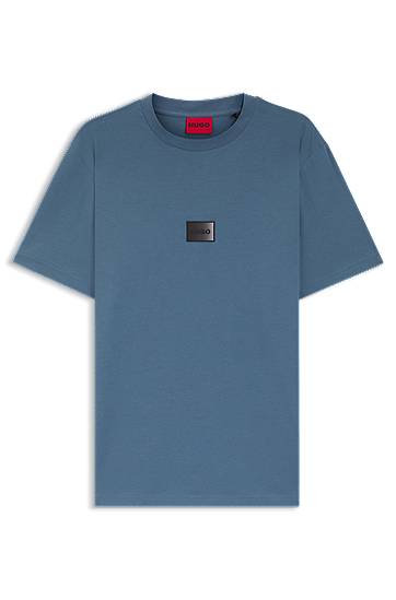 Tričko BOSS Cotton-jersey T-shirt with gradient logo label Modrá | 50553124
