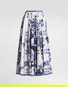 Majolica-print Long Cotton Satin Skirt