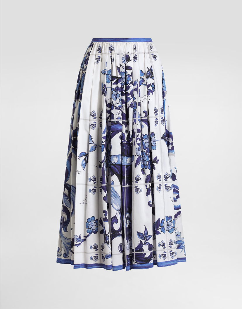 Sukňa Dolce & Gabbana Majolica-print Long Cotton Satin Skirt Rôznofarebný | I4O19WHS5T2HA3TN