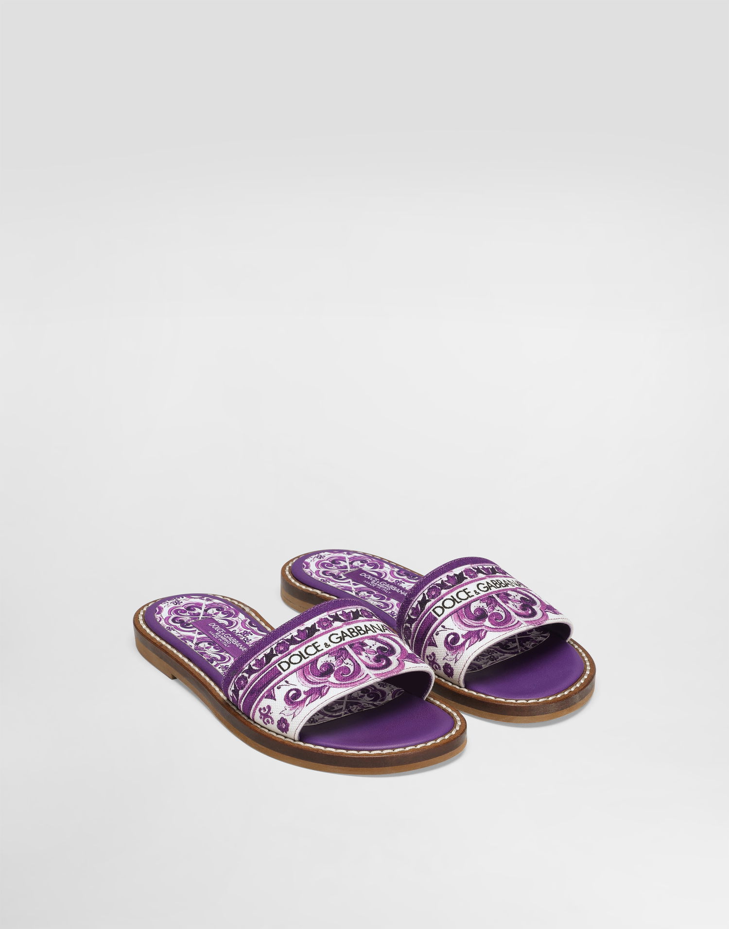 Doplnky Dolce & Gabbana Dolce & Gabbana Majolica-Print Canvas Flat Slippers Fialová | D11330AF538I03TN, 1