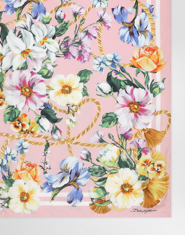 Šál Dolce & Gabbana Dolce & Gabbana Floral Print Silk Twill Square Scarf Ružová | FN090RGDCURHH5JC, 1