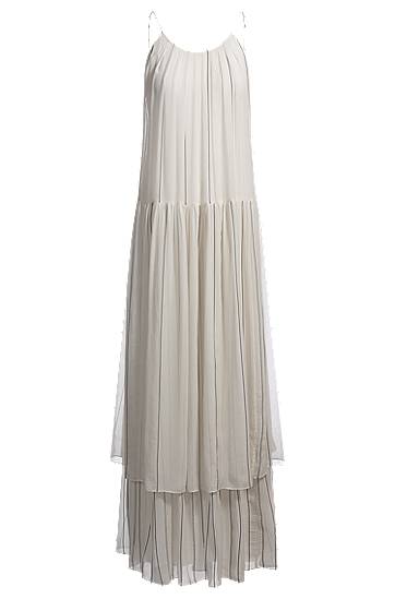 Šaty BOSS Tiered Striped Silk Dress Biela | 50535154, 0