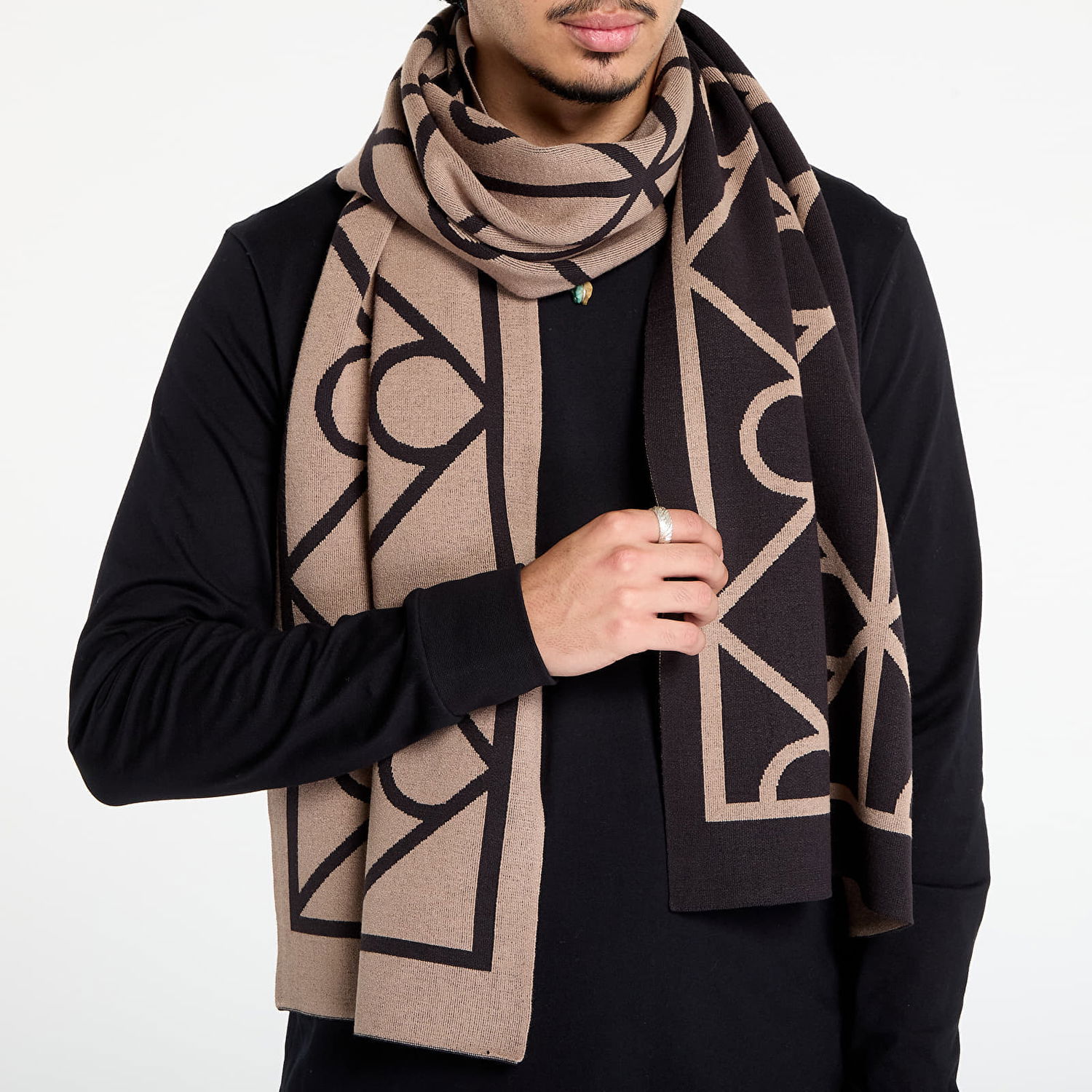 Šál CALVIN KLEIN Calvin Klein Emblem Aop Fine Scarf Hnedá | LV04D8051G UB1, 1
