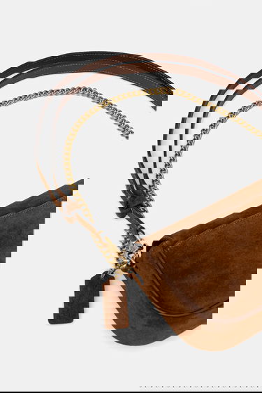 Taška cez rameno Coach Suede Flap Shoulder Bag with Gold-Tone C Logo Hnedá | CDD05, 2