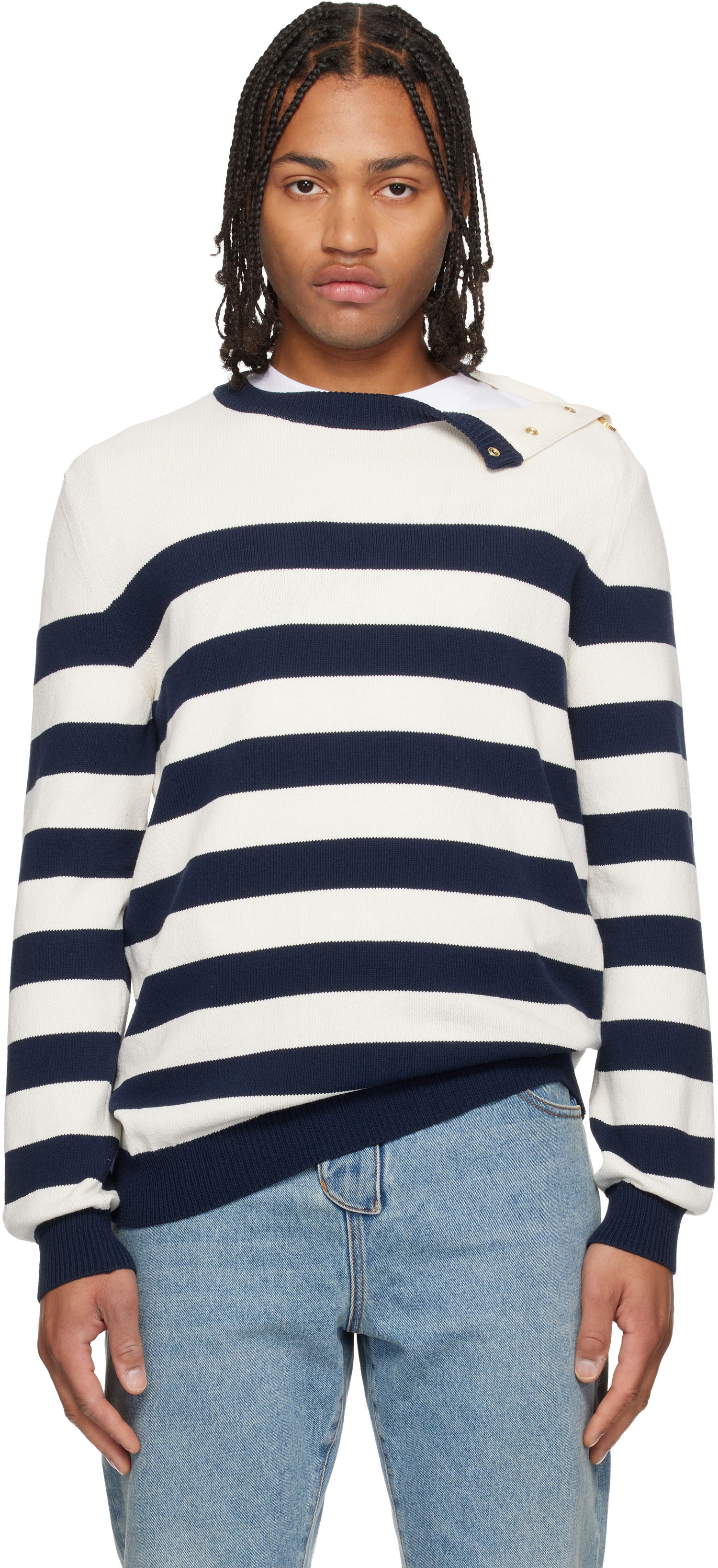 Sveter Balmain Buttoned Marinière Knit Sweater Rôznofarebný | FH0KD170KJ19, 0