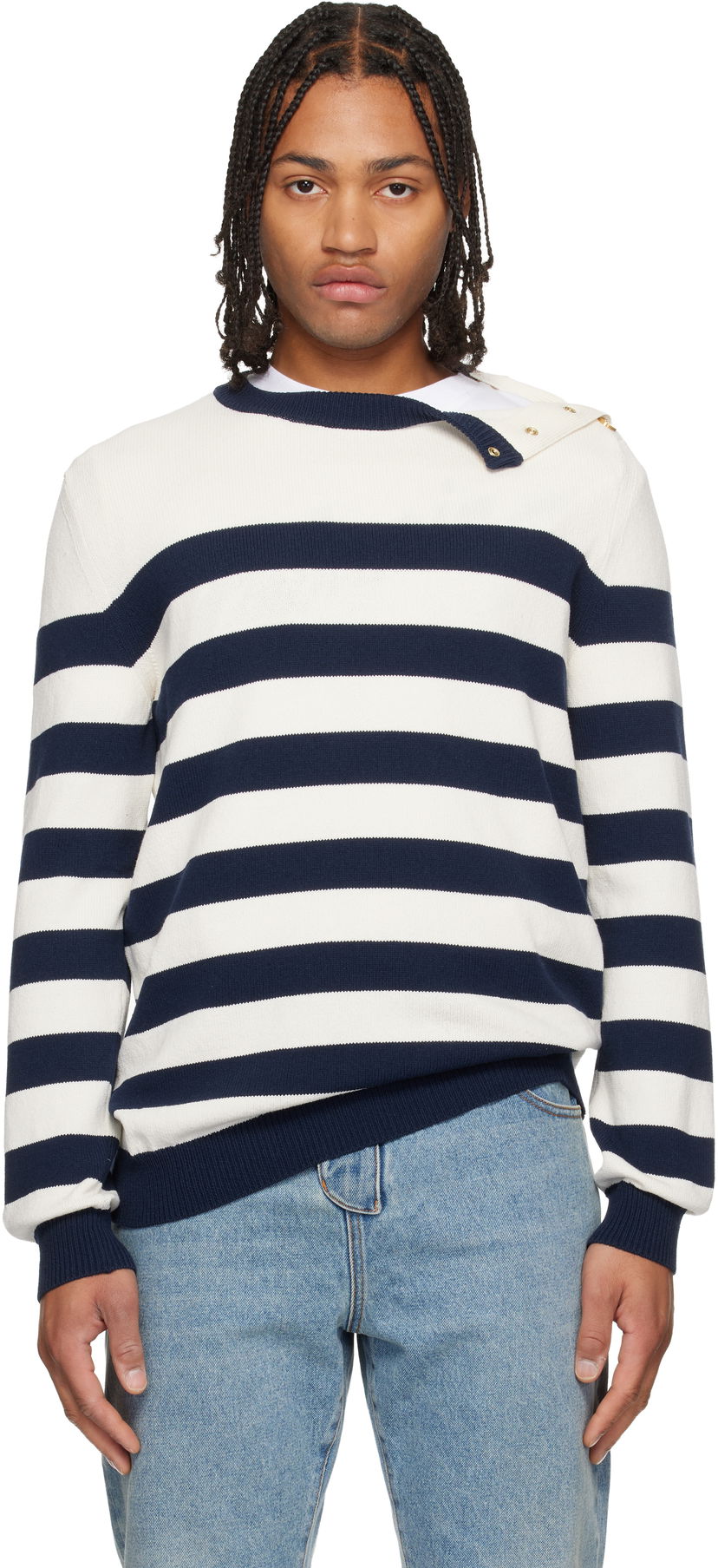 Sveter Balmain Buttoned Marinière Knit Sweater Rôznofarebný | FH0KD170KJ19