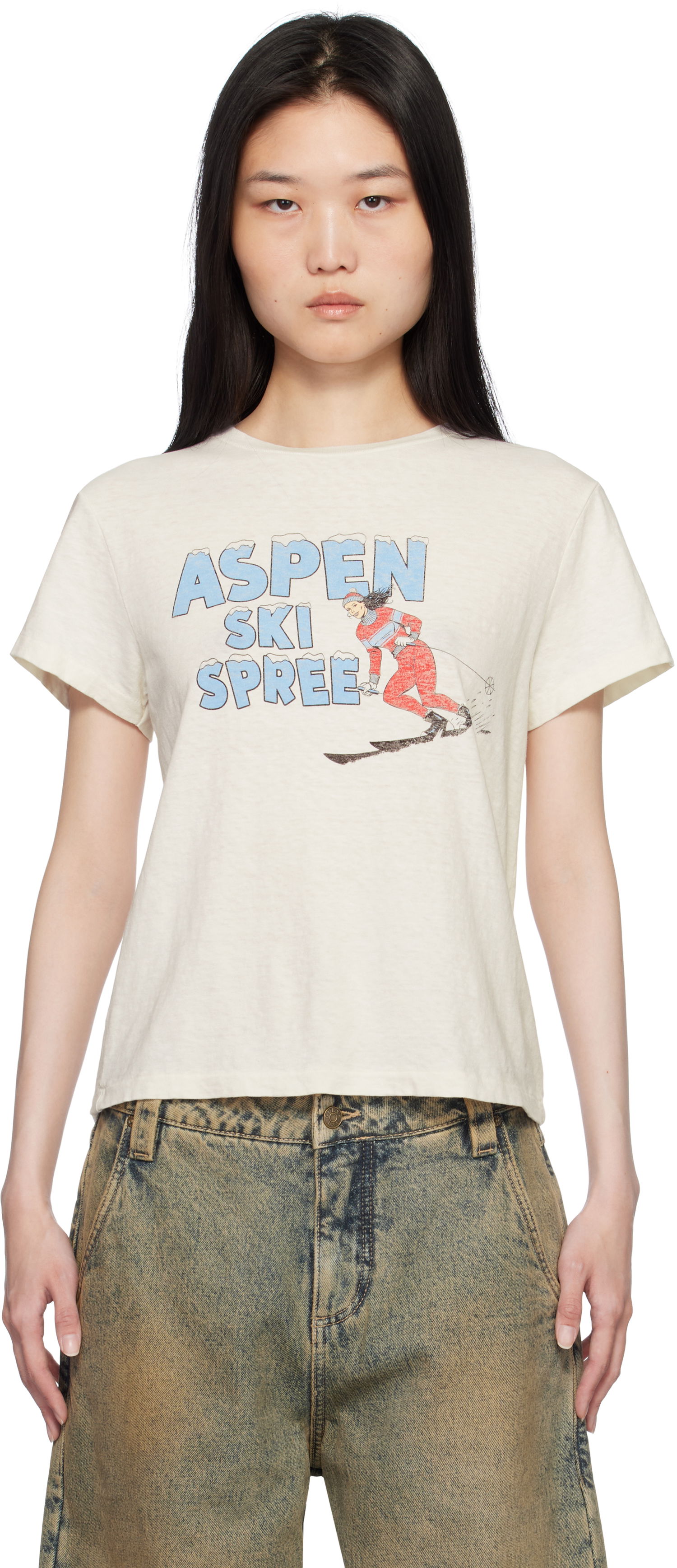 Crop Top RE/DONE Classic Ski Spree Graphic T-Shirt Biela | 024-02WCGT317, 0