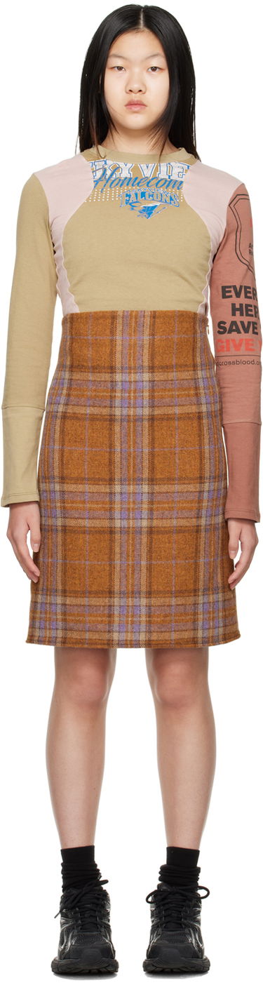Sukňa We11done Plaid Mini Dress Hnedá | WD-OP3-22-219-W-OR, 0