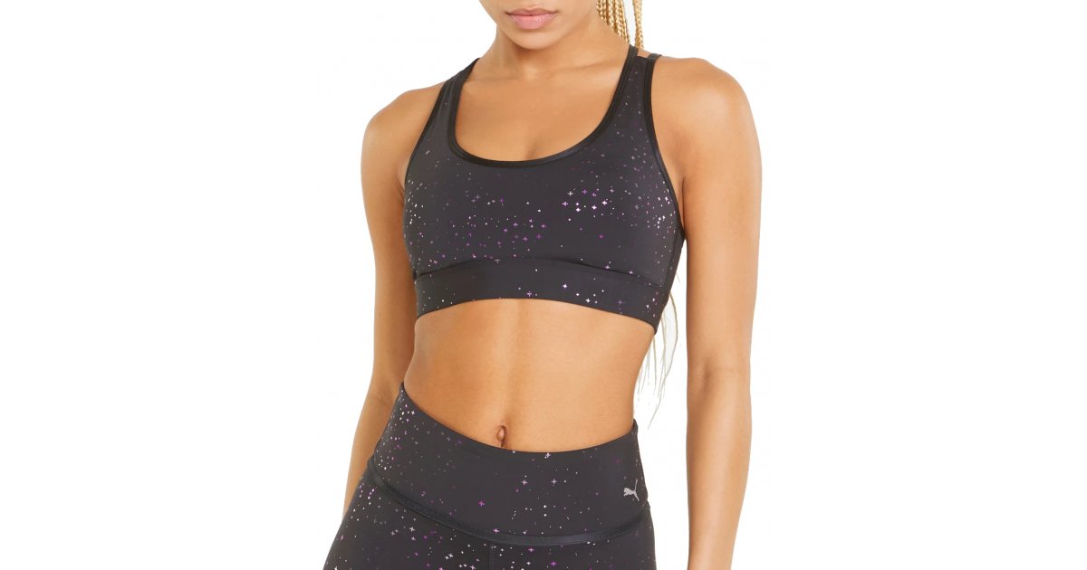 Podprsenka Puma Stardust Mid Impact Printed Sports Bra Čierna | 52137201, 1