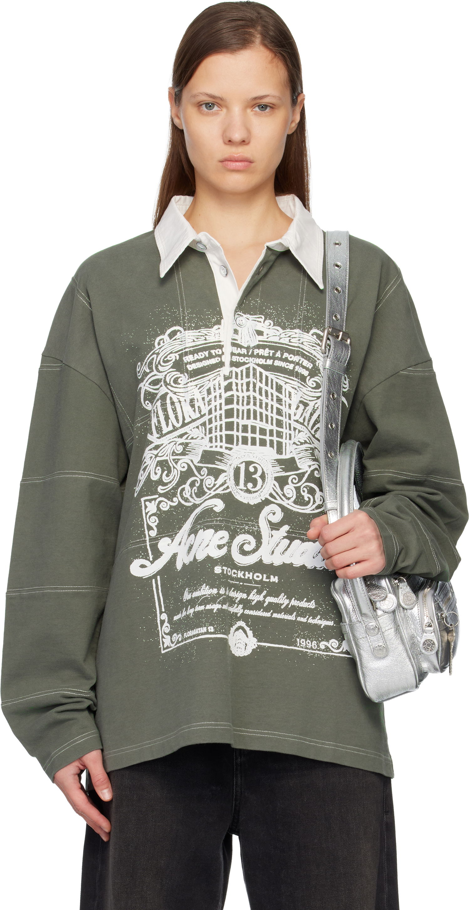 Polo tričko Acne Studios Long Sleeve Logo Polo Zelené | CL0396-, 0