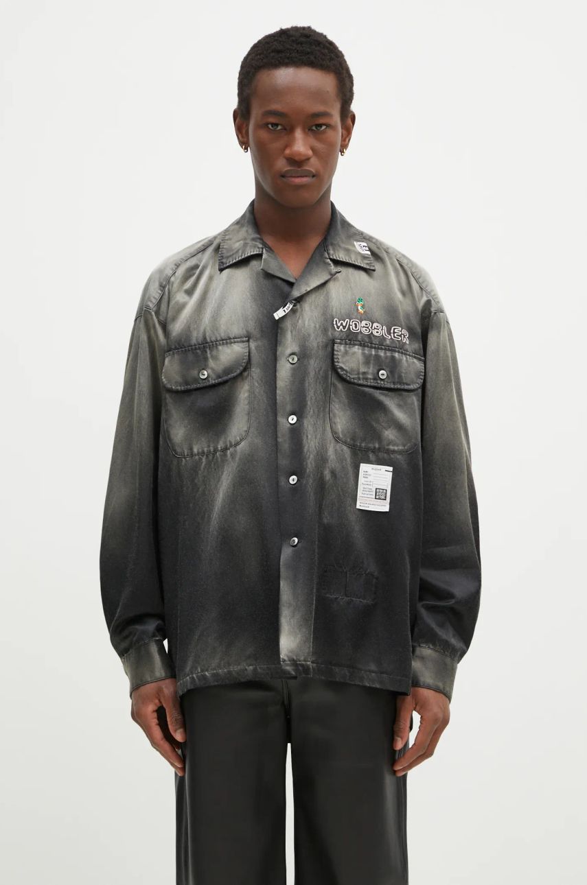 Košeľa Maison MIHARA YASUHIRO Maison MIHARA YASUHIRO Relaxed Fit Bleached Long Sleeve Satin Shirt Šedá | J13SH183, 0