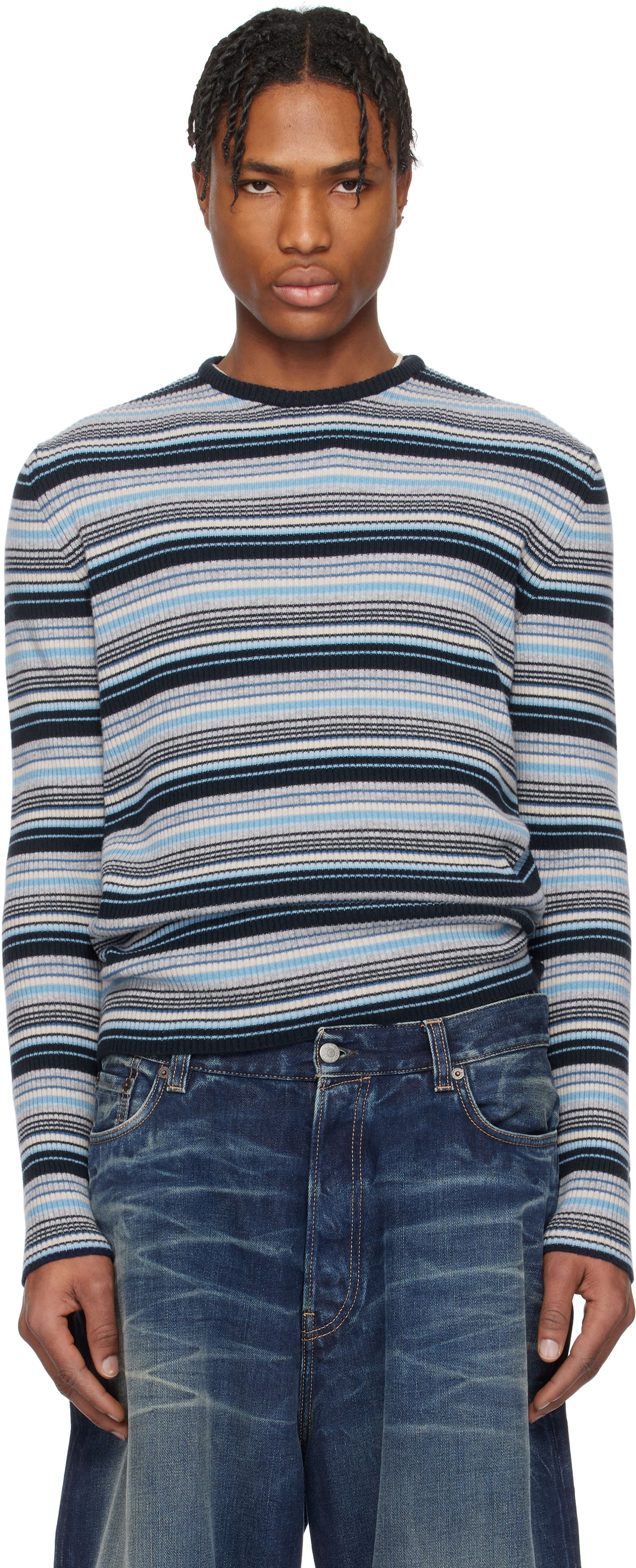Sveter ERL ERL Striped Knit Sweater Modrá | ERL10N006, 0