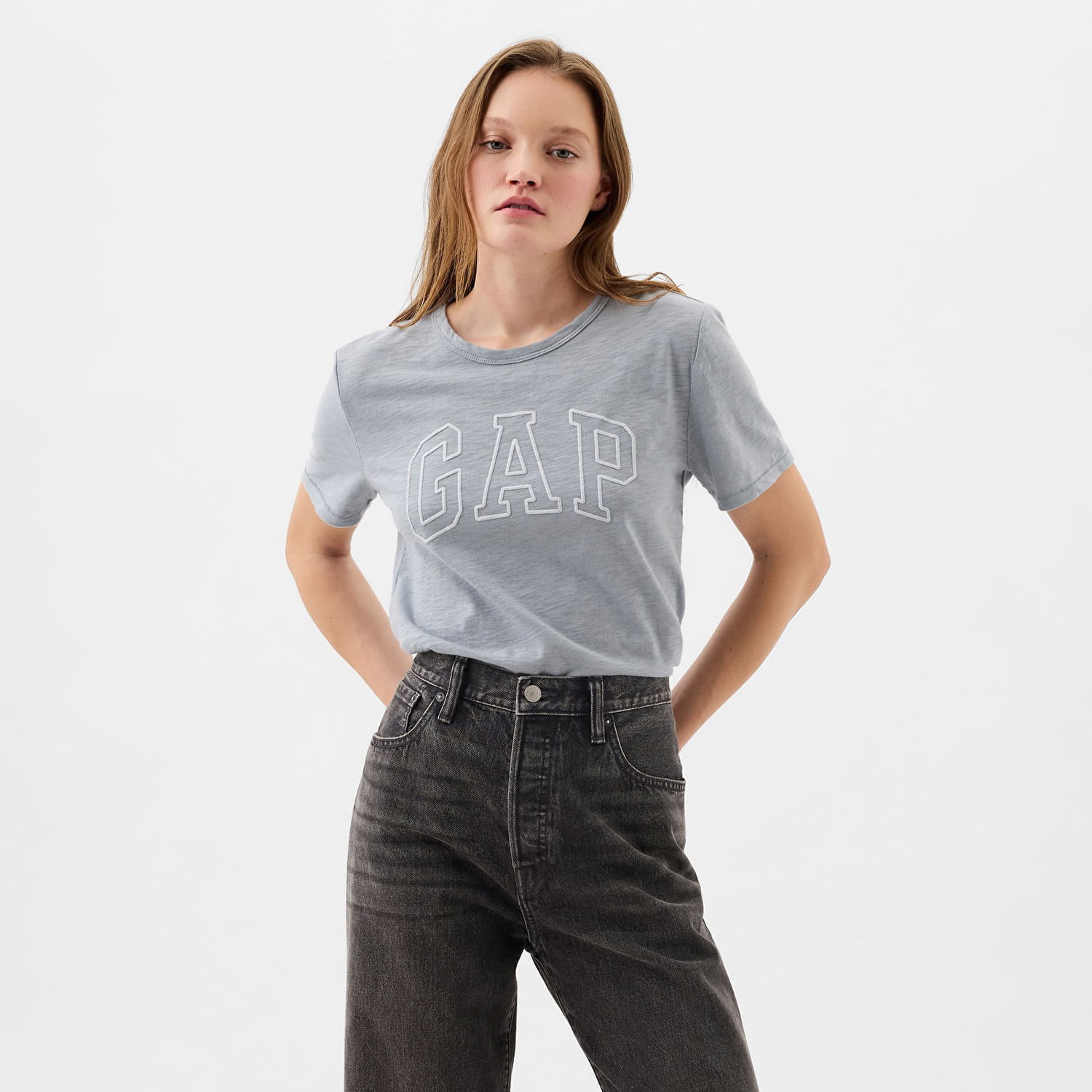 Tričko GAP Logo Slub Tee Crystal Blue Dusk Šedá | 871344-00, 0