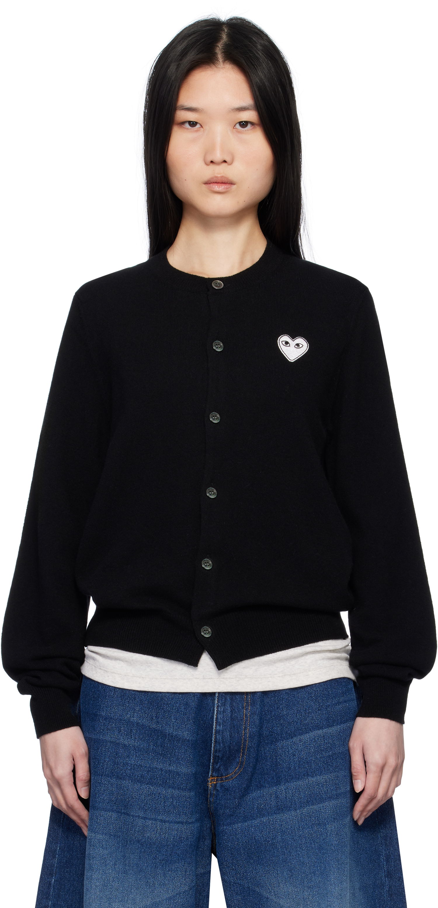 Sveter Comme des Garçons Black Cardigan With White Heart Čierna | AX-N061-051, 0
