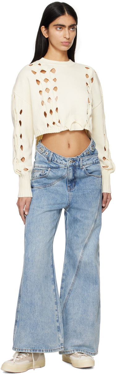 Džínsy Feng Chen Wang Feng Chen Wang Cross Waistband Wide Leg Jeans Modrá | FUS17TR02B, 3
