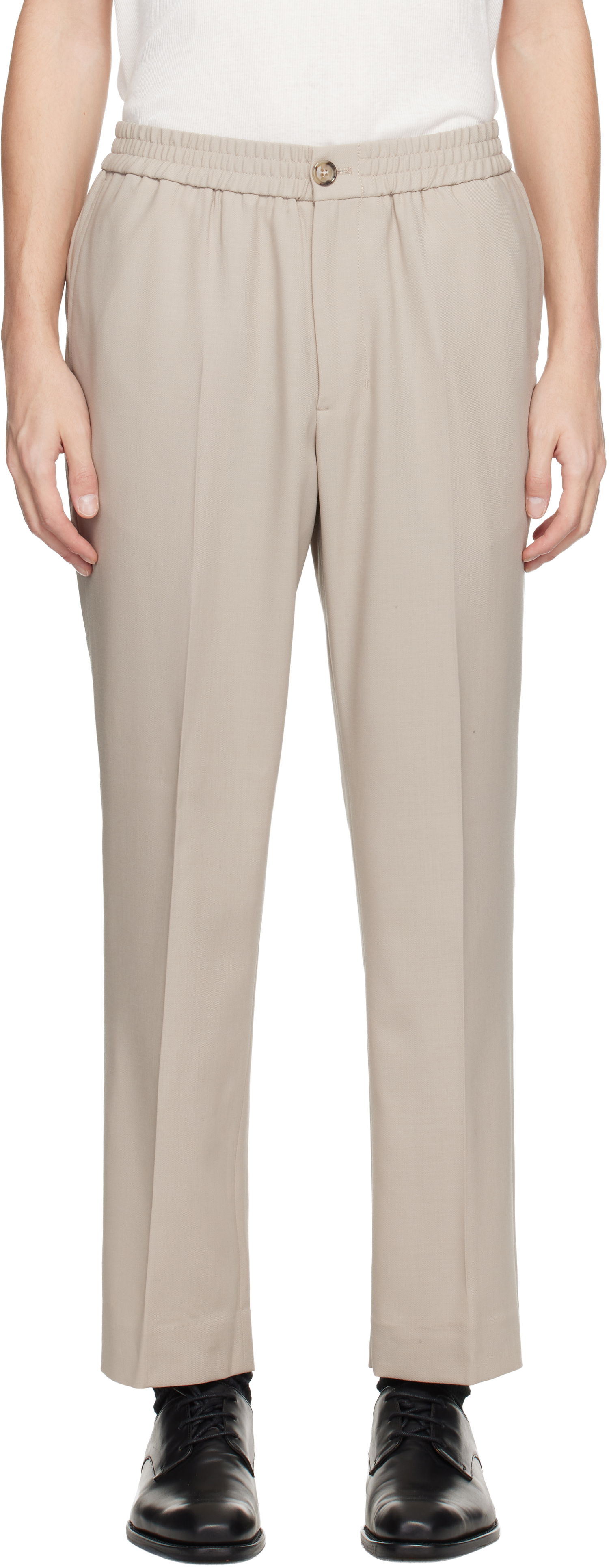 Nohavice AMI Wool Elasticated Waist Trousers Béžová | H25HTR226.WV0066, 0