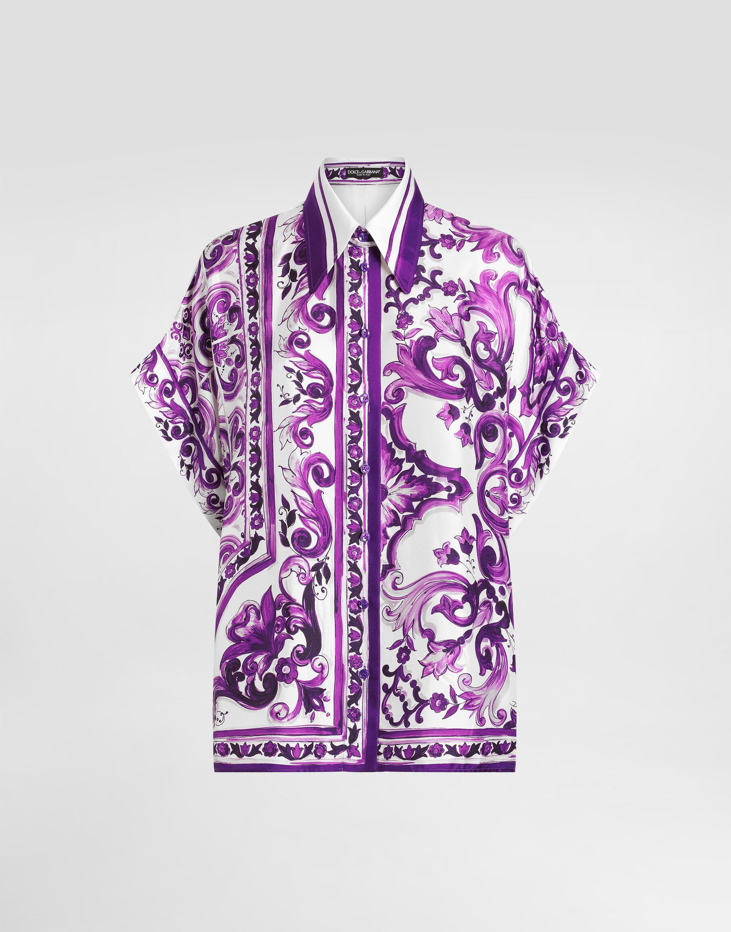 Košeľa Dolce & Gabbana Dolce & Gabbana Majolica-Print Twill Short Sleeve Shirt Fialová | F5T52THI1TKIP3TN, 0