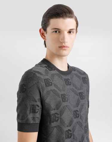 Sveter Dolce & Gabbana Dolce & Gabbana Silk Round-Neck Sweater with Jacquard Logo Šedá | GXX03TJBSK7N0305, 3