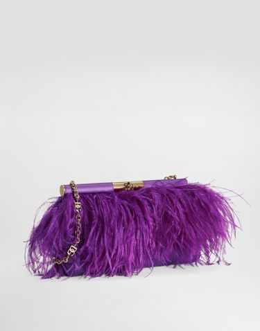 Taška cez rameno Dolce & Gabbana Marlene Satin and Feather Shoulder and Crossbody Bag Fialová | BB7672AO21687623, 3