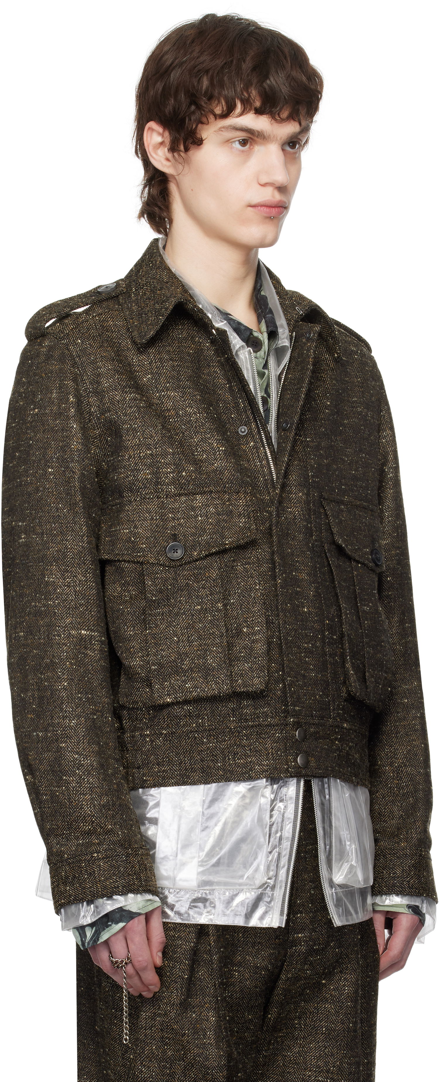 Bomber bunda Dries Van Noten Dries Van Noten Tweed Jacket Hnedá | 251-020510-1523, 1