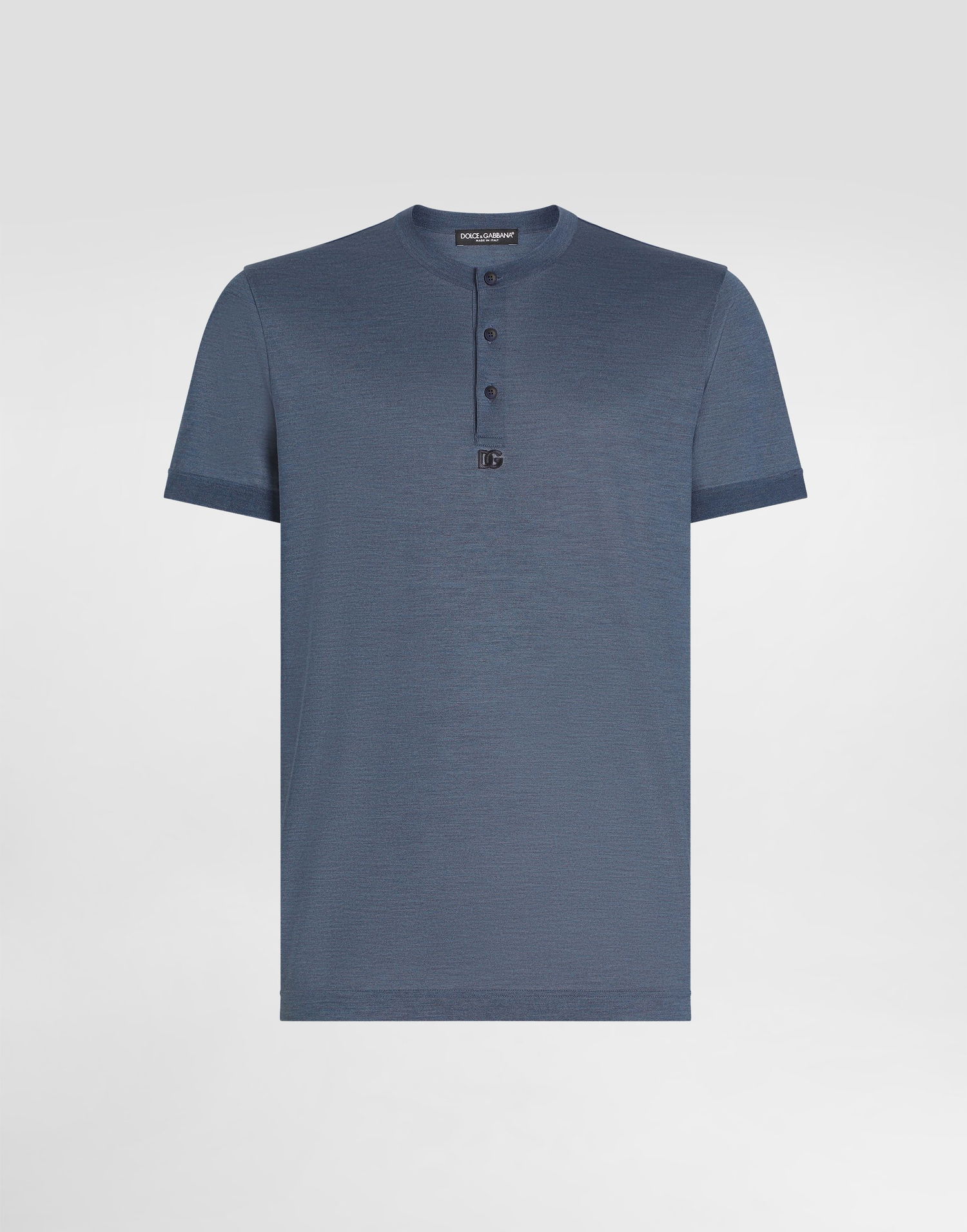 Tričko Dolce & Gabbana Dolce & Gabbana Silk Grandad-Neck T-Shirt with Embroidery Modrá | G8QK3ZG7PGOS8284, 0