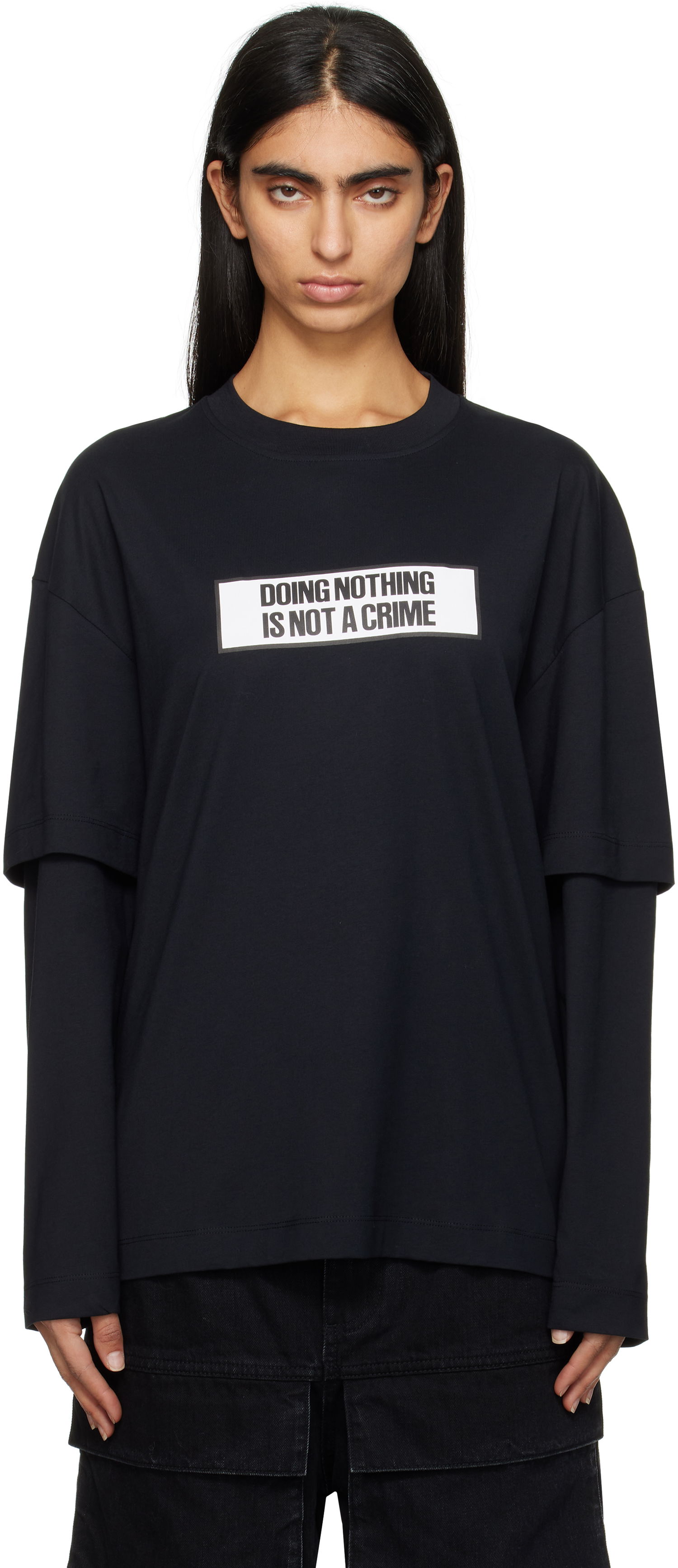 Tričko Études Études 'Doing Nothing Is Not A Crime' Double Sleeve T-Shirt Čierna | H24MMTSH185-99, 0