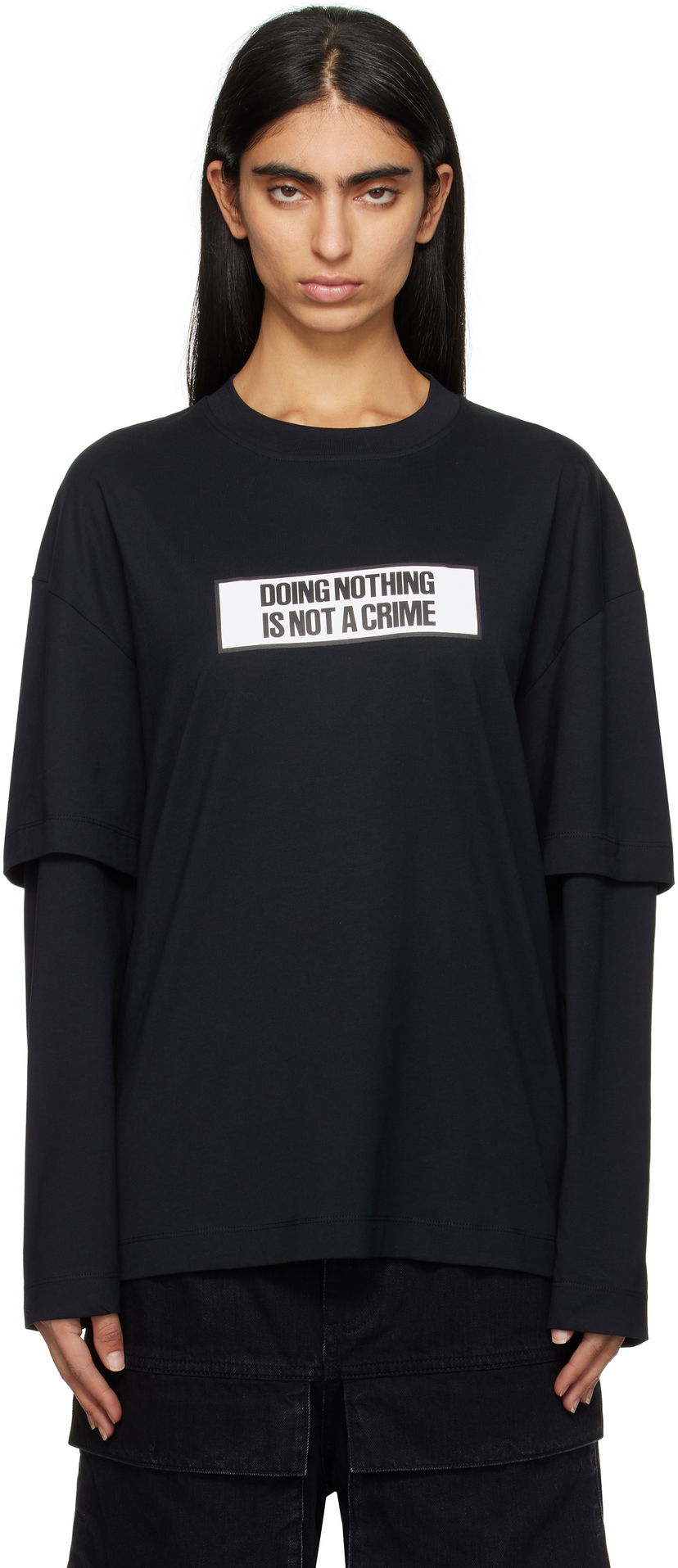 Tričko Études Études 'Doing Nothing Is Not A Crime' Double Sleeve T-Shirt Čierna | H24MMTSH185-99