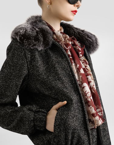 Bomber bunda Dolce & Gabbana Dolce & Gabbana Chevron Wool Bomber Jacket with Fur Collar Šedá | F9S93TFCBAJS8030, 3