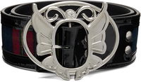Chopova Lowena Tartan & Patent Leather Belt with Crystal-Embellished Winged Buckle
