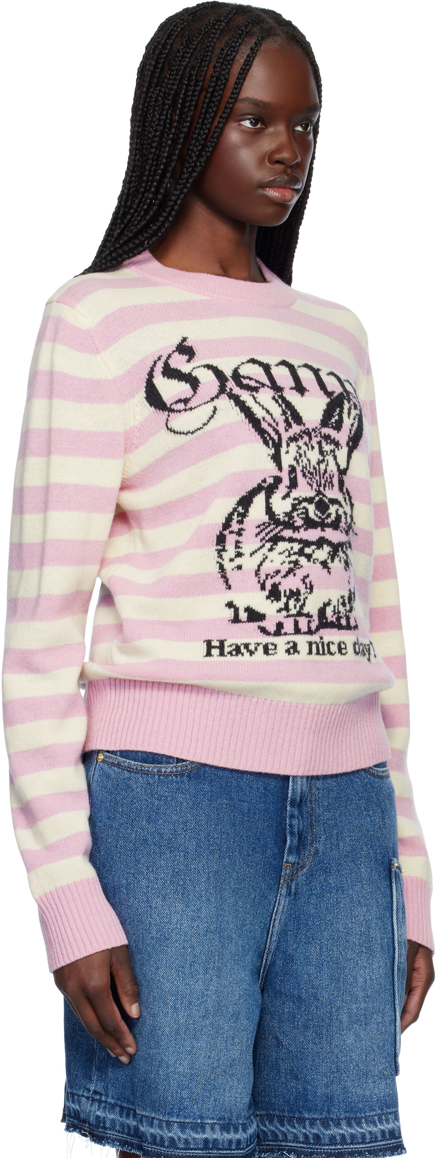 Sveter GANNI Ganni Striped Wool Bunny Sweater Ružová | K2426, 1