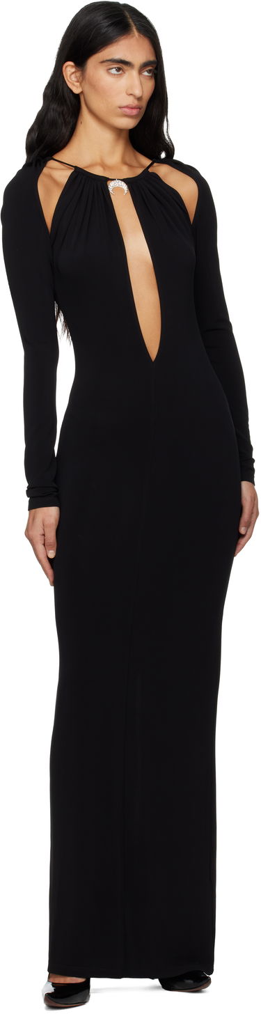 Šaty Marine Serre Marine Serre Draped Jersey Long Sleeve Maxi Dress Čierna | WDR410ACJER0082, 3